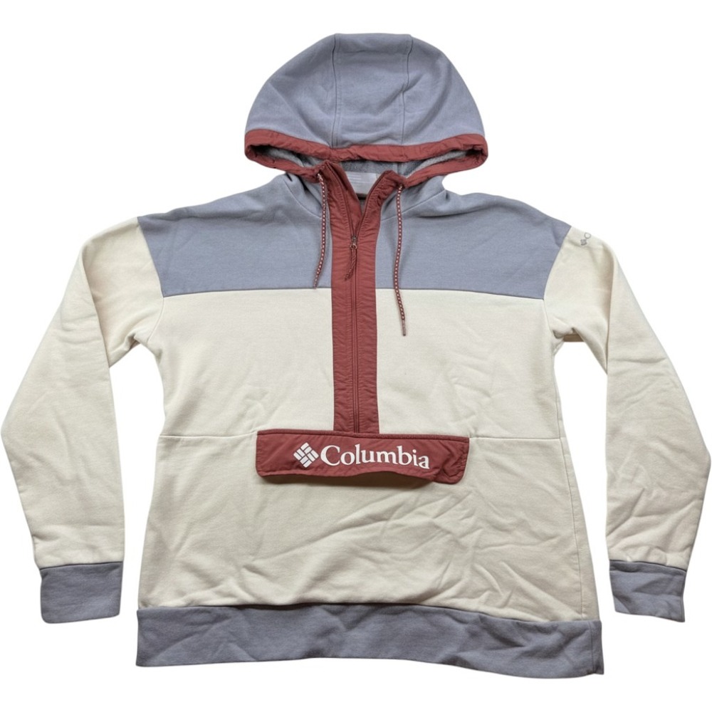 Columbia Womens Colorblock Quarter Zip Hoodie Cream Purple XL0718 Large